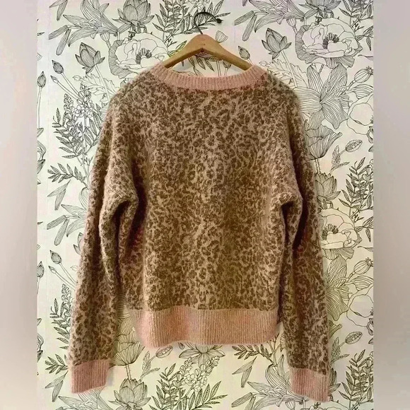 Madewell Wool Shrunken Pullover Sweater in Leopard Print Women’s Size L - Pink - Picture 4 of 4